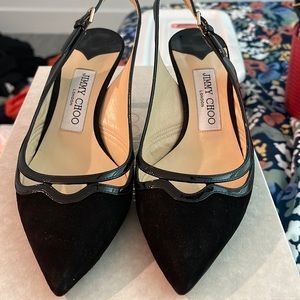 Black suede 37.5 1.5 inch jimmy choo heals.